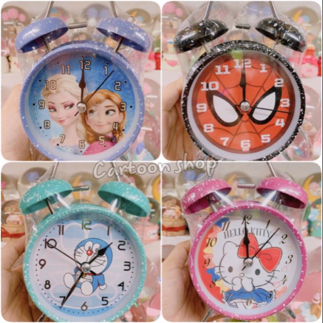 Đồng hồ để bàn báo thức 15×9.5(cm) âm thanh lớn Elsa/ Spiderman/ Doremon/ Hellokitty