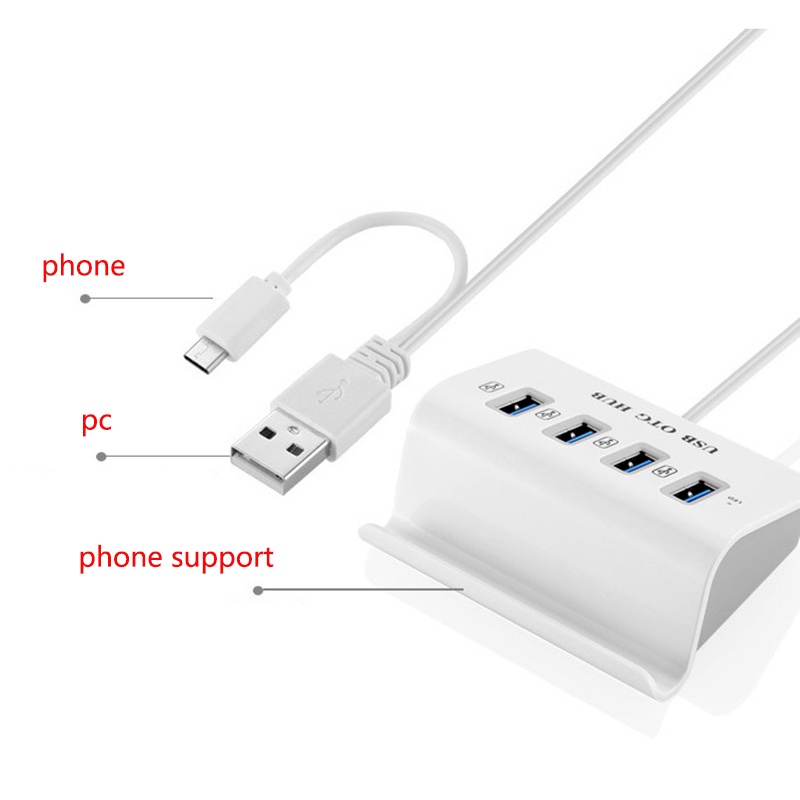 Hub Chia 4 Cổng USB OTG Type C Và Micro USB OTG USB 2.0 Kèm Giá Đỡ Điện Thoại / Máy Tính Bảng / Máy Tính Bảng / Laptop
