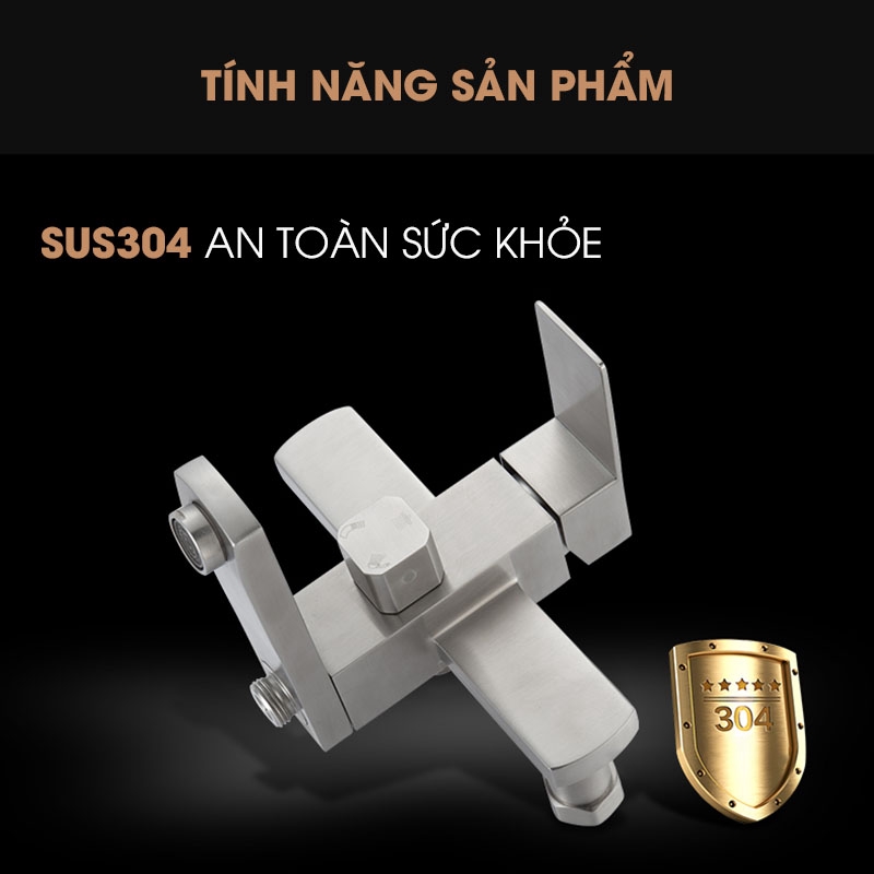 Bộ sen cây tắm nóng lạnh Inox SUS304 vuông, bảo hành toàn quốc 2 năm 3001