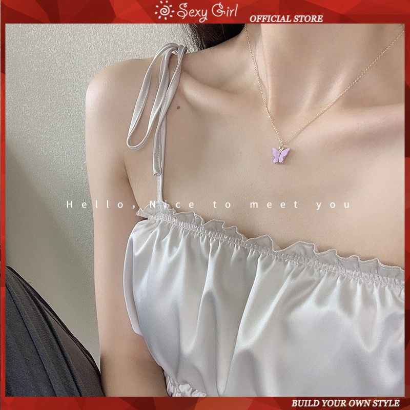 Vòng cổ mặt hình bướm mini màu sắc ngọt ngào phong cách cổ điển thời trang cho nữ