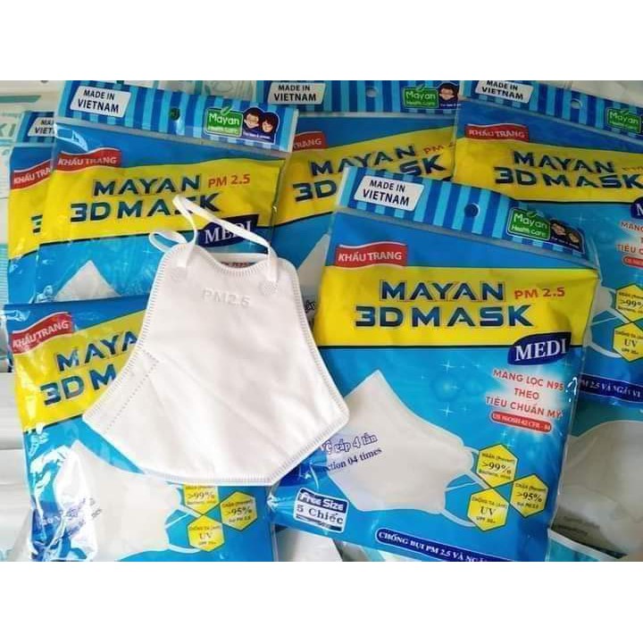 KHẨU TRANG MAYAN 3D MASK PM2.5 MEDI MÀNG LỌC N95 ( TÚI 5 CHIẾC )