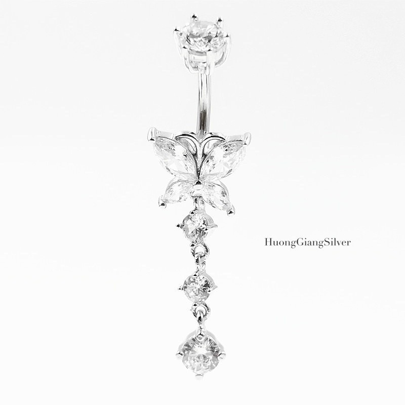 Khuyên rốn dáng dài hình bướm Bạc s925 xi kim  - HuongGiangSilver