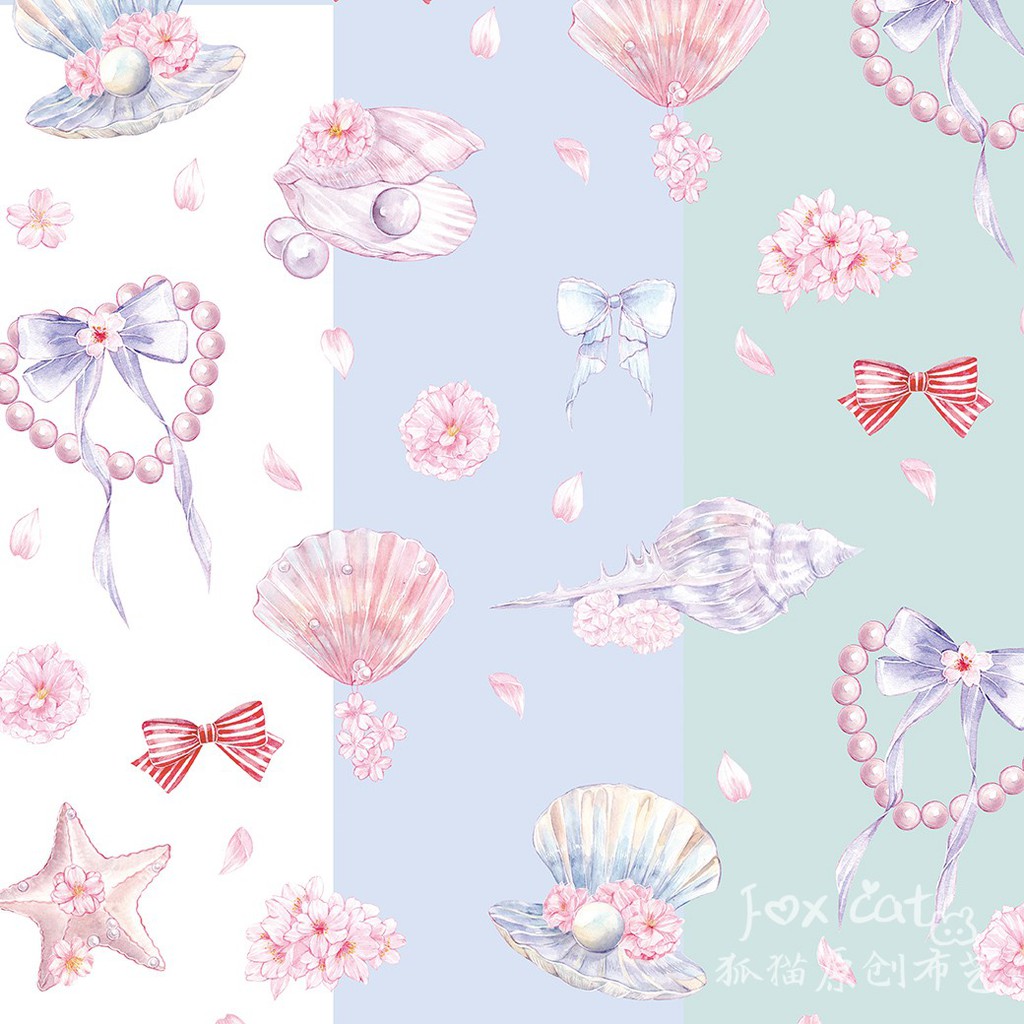 Vải print họa tiết sò may Lolita váy bèo công chúa trẻ em, vải may váy cho doll bjd