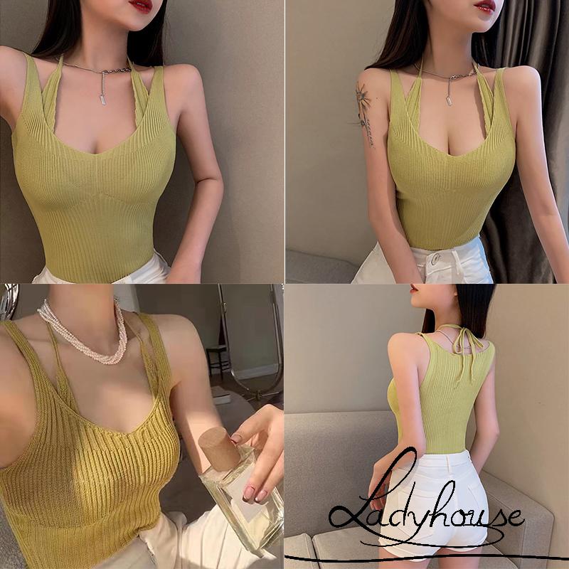 Áo Hai Dây Dệt Kim Ôm Dáng Màu Sắc Đơn Giản Thời Trang Mùa Hè Cho Nữ