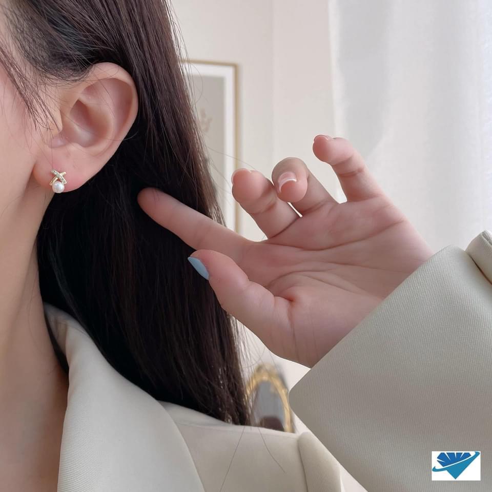 Bông tai nụ bạc thật đính hạt nhỏ xinh dễ thương LINH MIU SILVER