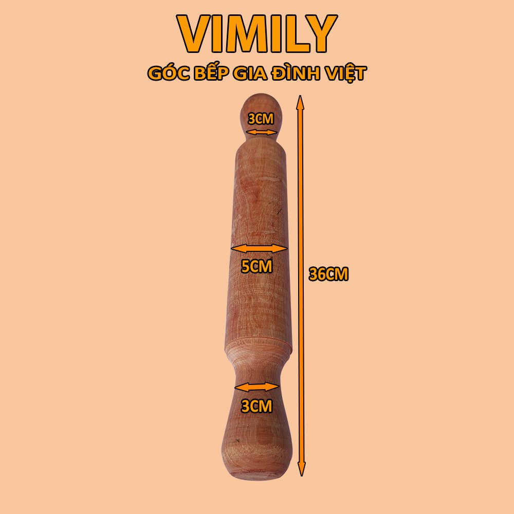 Cán Lăn Bột-Cậy Lăn Bột gỗ tự nhiên 36cm