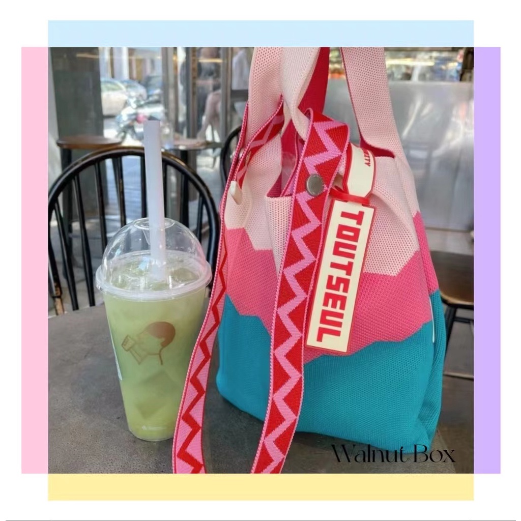 Túi Tote Đan Len Nhiều Màu Sắc Cầu Vồng Thời Trang Thu Đông Cho Nữ