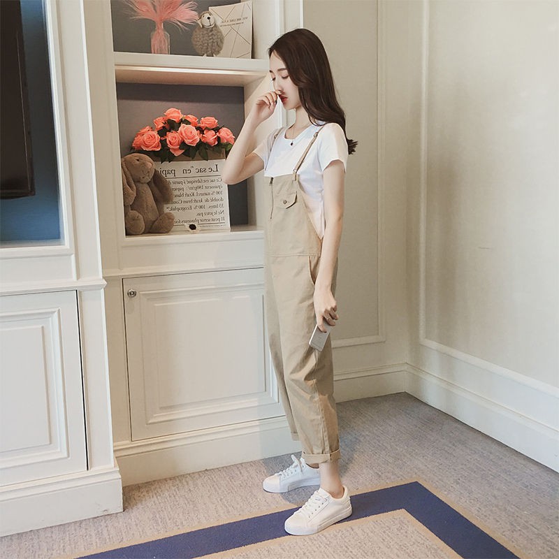 Quần yếm kaki, yếm nam nữ 2 dây phối màu thêu Aha, quần yếm Ulzzang form thụng UnisexW21412