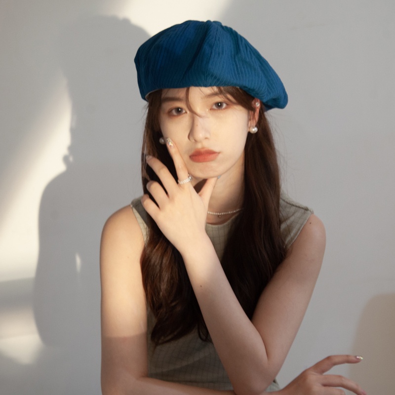 Mũ beret mỏng màu đen trơn thời trang xuân hè cho nữ