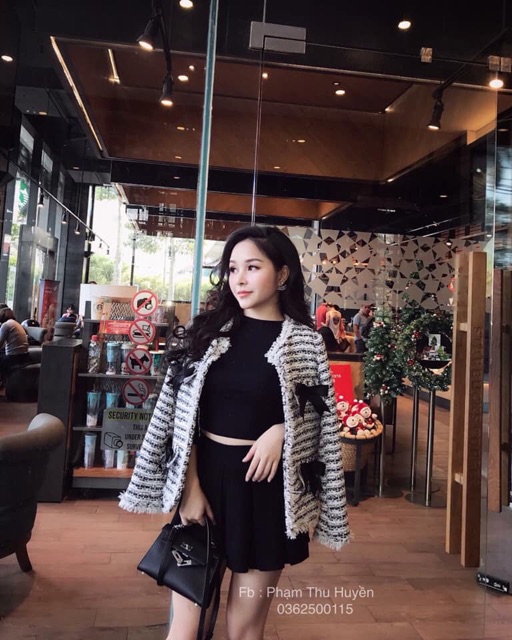 Áo khoác dạ đính nơ dinh quá nèeeeeee
