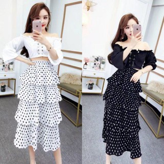 Chân váy dài tầng chấm bi !!!