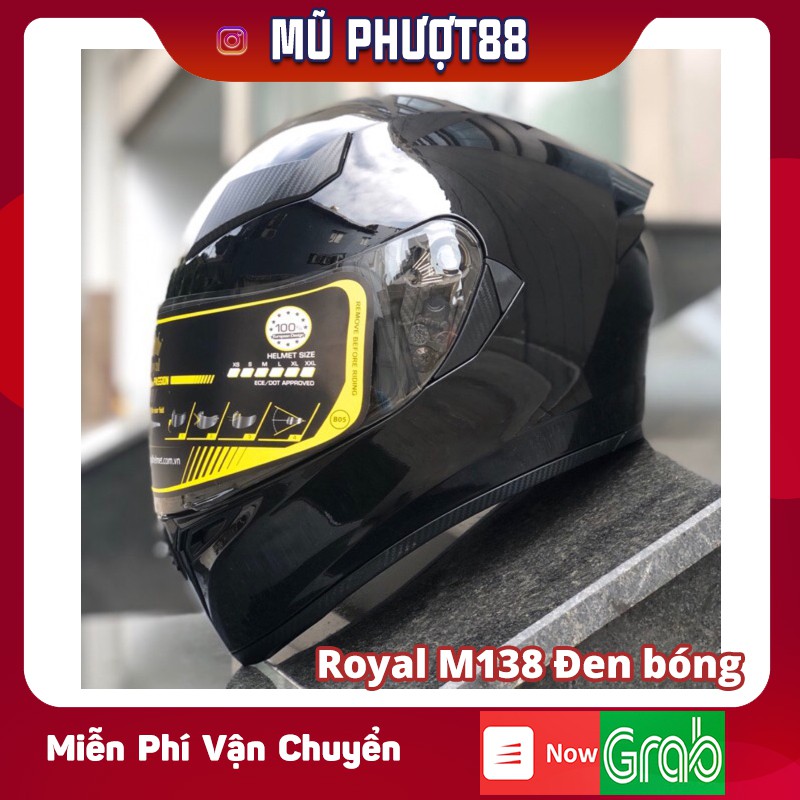 Nón bảo hiểm Royal M138 đen bóng - Kính trong, kính gương