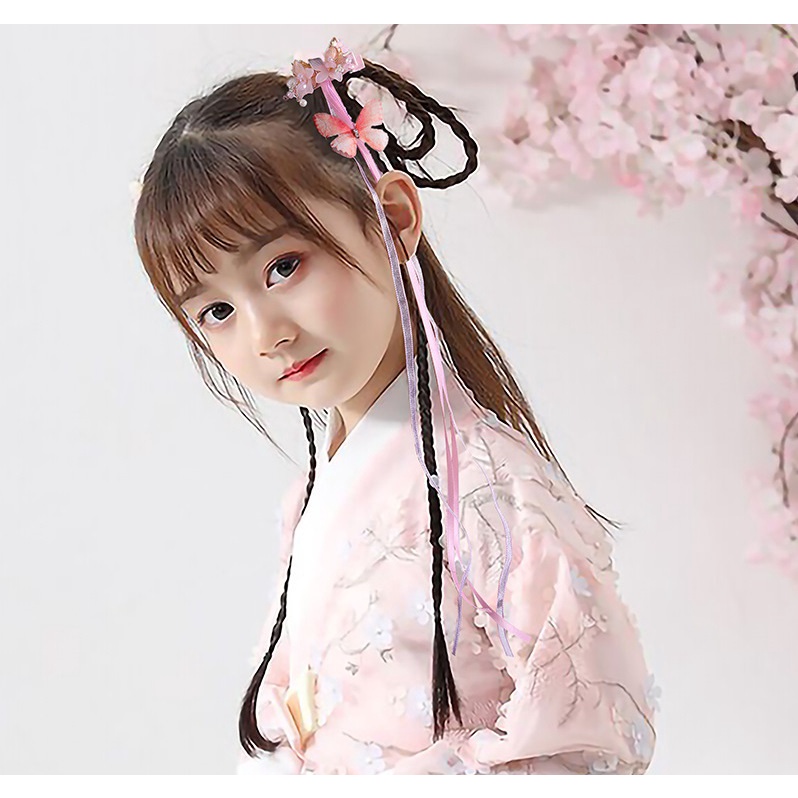 Kẹp tóc hoa bướm dây tua dài phong cách cổ trang Trung Hoa tiểu thư công chúa cho con gái