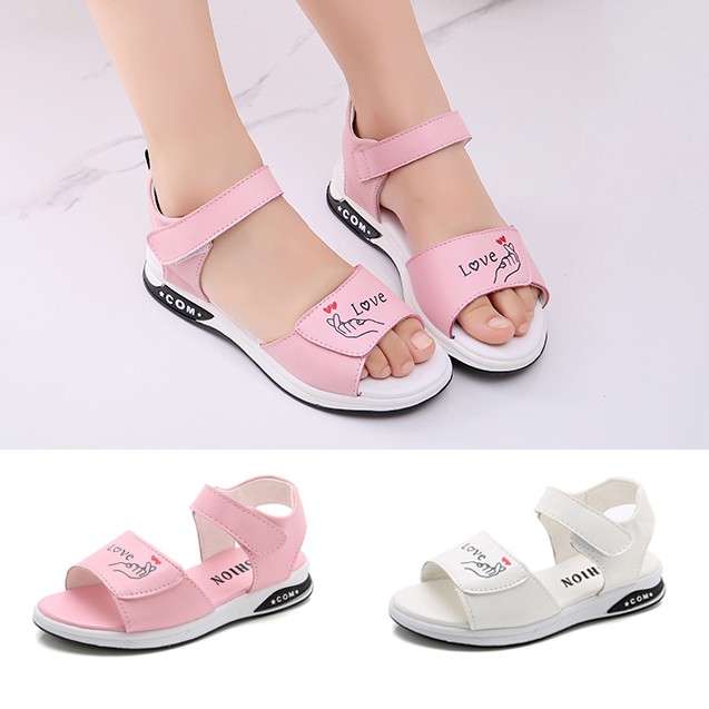 Sandal bé gái da PU mềm có quai dán dép sandal bé gái đi mềm êm chân