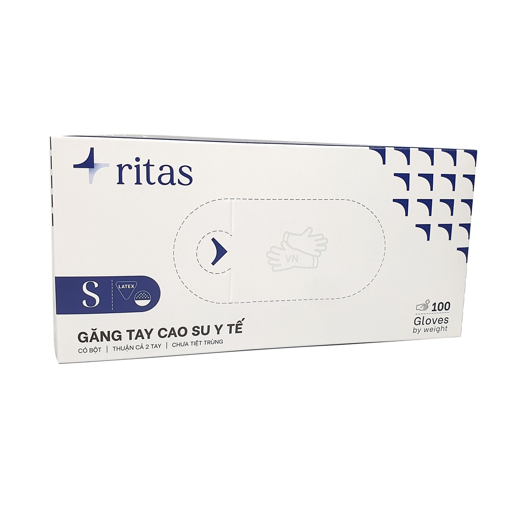 Găng tay cao su y tế có bột RITAS Xanh/VN