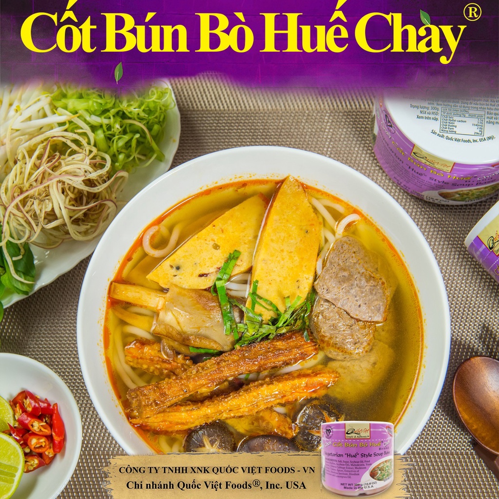 Cốt Bún Bò Huế CHAY Quốc Việt - Nhập khẩu USA - Vegetarian Hue Style Soup Base (300g)