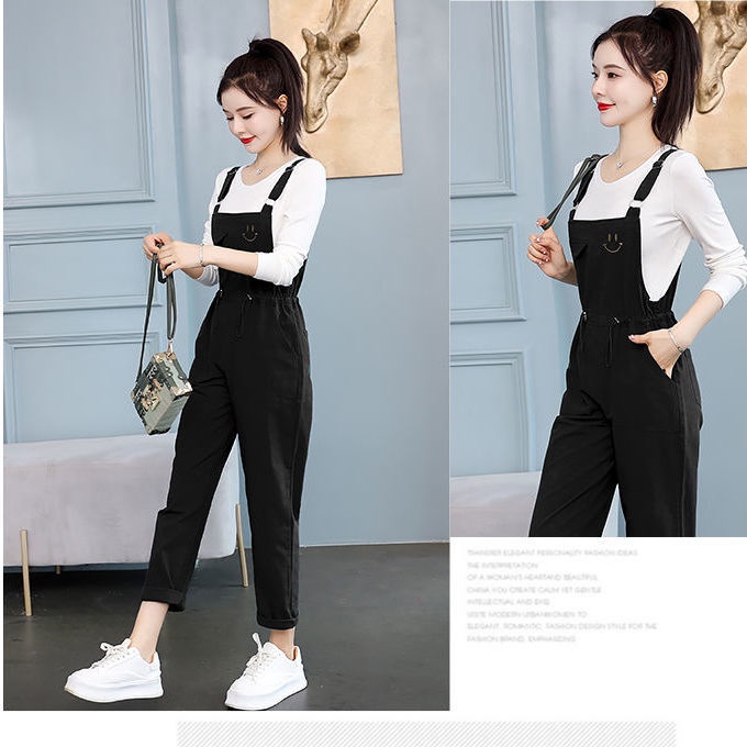 [Qianyi] 2022 new western style khaki suspender pants women's slimming spring and autumn straight pants age-reducing suspender two-piece suit | BigBuy360 - bigbuy360.vn