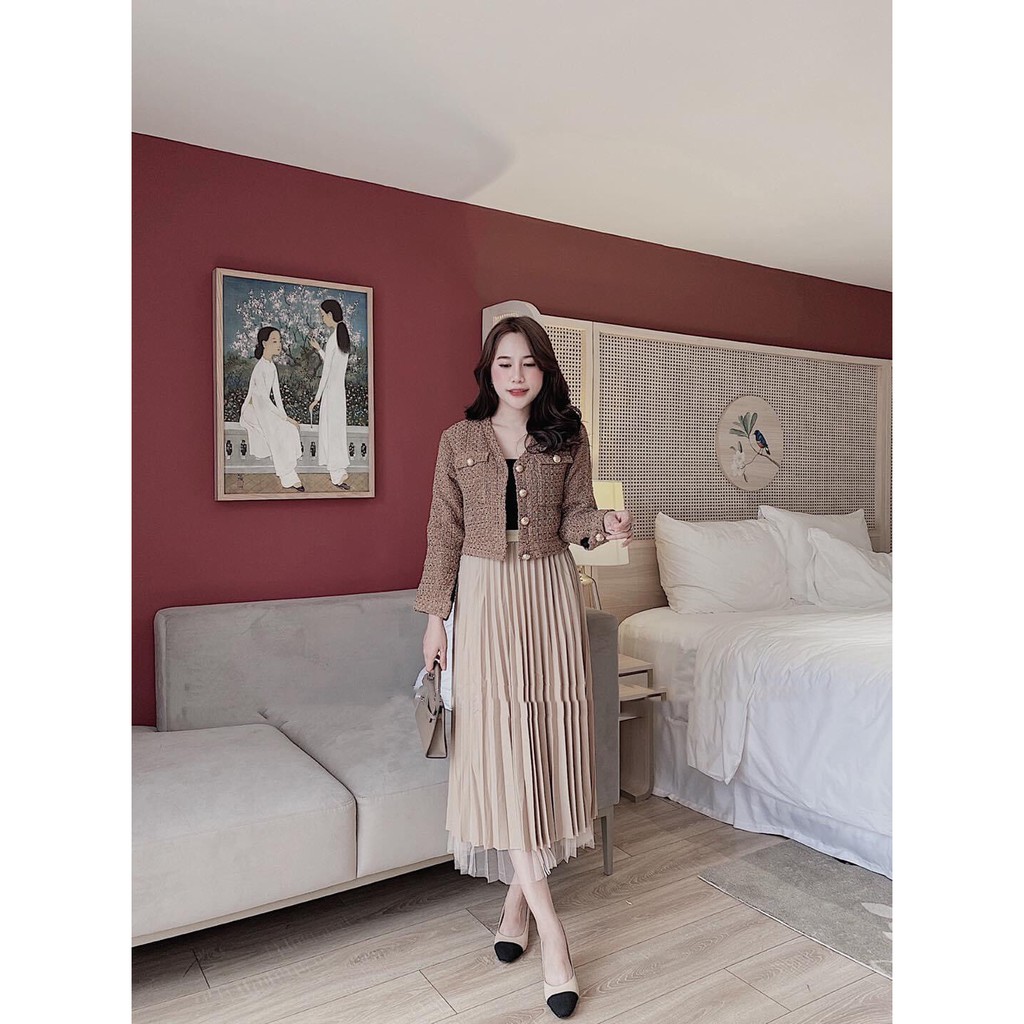 [HÀNG ĐẸP] Chân Váy Nữ Xếp Ly Hai Lớp Nhũ Và Ren Dáng Midi_Dịu Dàng_Tôn Dáng | BigBuy360 - bigbuy360.vn