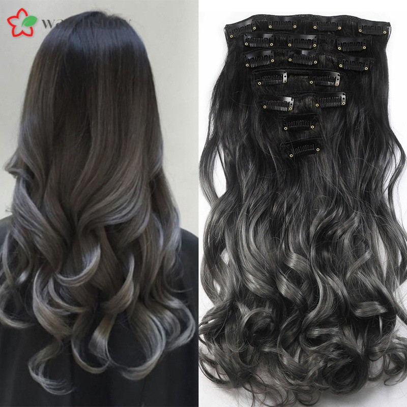 WS curlywavyhair 20\'\' Long Curly Wave Women 7pcs/set Clip in Hair Extension Highlight Synthetic Om