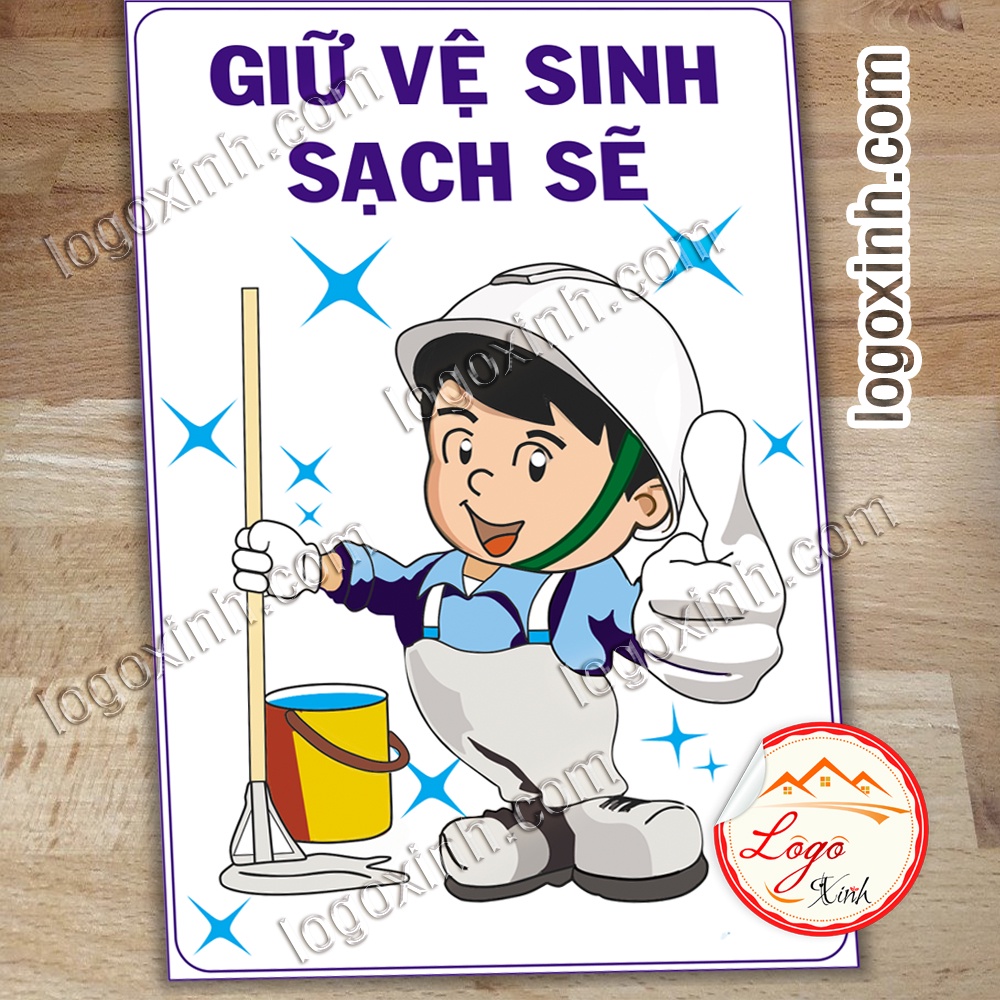 LOGO TEM STICKER YÊU CẦU GIỮ VỆ SINH SẠCH SẼ CHIBI DÙNG CHO NHÀ XƯỞNG, CÔNG TY, CÔNG TRƯỜNG, QUẦY HÀNG,KEEP CLEAN PLEASE
