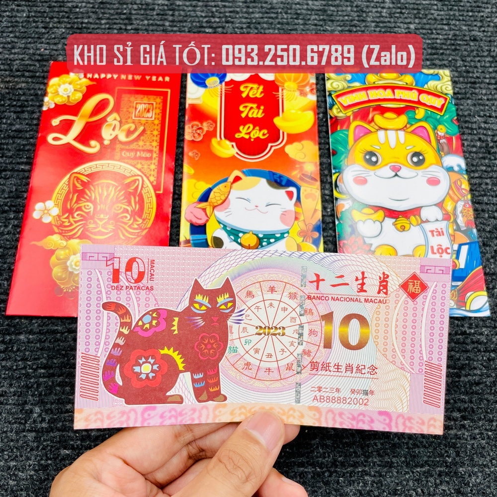 ⭐ FREE SHIP⭐ Tiền Con Mèo Macao 10 Patacas may mắn lì xì tết 2023, Quà Tết 2023