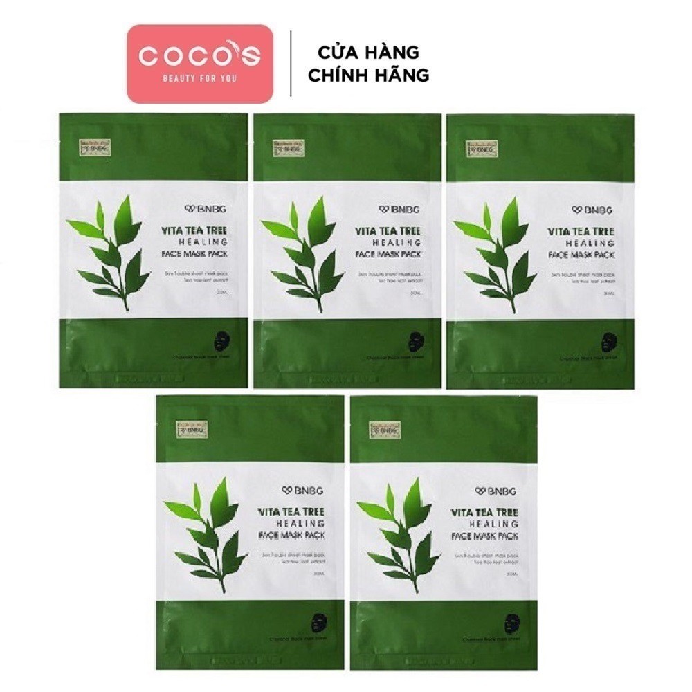 Combo 5 Mặt Nạ Giấy Chiết Xuất Tràm Trà Dành Cho Da Mụn BNBG Vita Tea Tree Healing Facial Mask 30ml x 5 [BNBG TEA TREE]