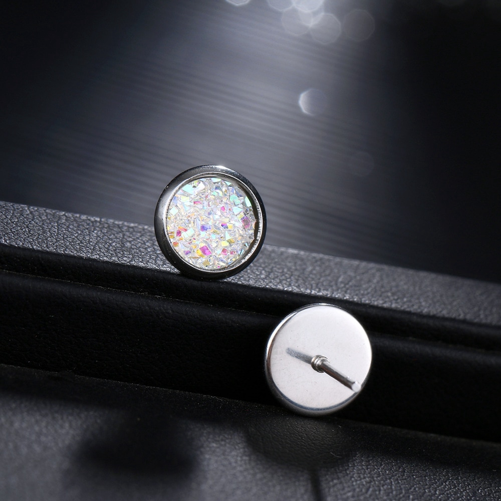 Fashion Silver Color 8mm Stainless Steel Earrings Korean Simple Crystal Stud Earrings For Women Wedding Jewerly Female Brincos