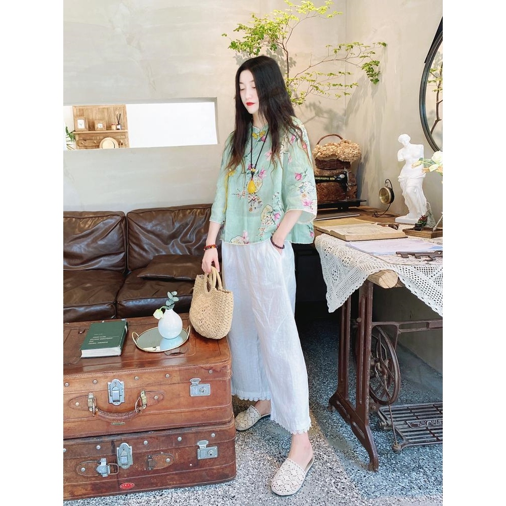 Áo Kiểu Tay Lửng In Hoa Thời Trang Mùa Hè Vintage Dành Cho Nữ