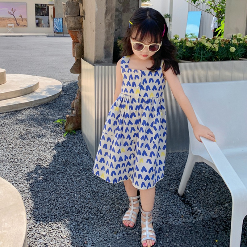 Đầm hai dây họa tiết hoa cổ vuông phong cách hàn quốc thời trang mùa hè cho bé gái 1-6 tuổi se7en