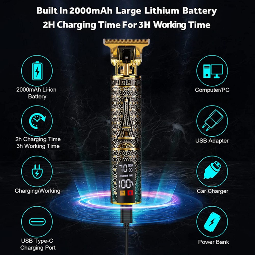 Tông đơ cạo râu cắt tóc T9 có thể sạc lại chuyên nghiệp dành cho nam