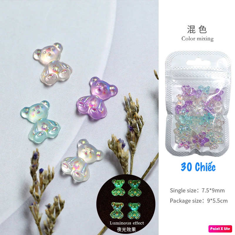 Combo 10 Gấu Dạ Quang Trang Trí Móng Siêu Dễ Thương