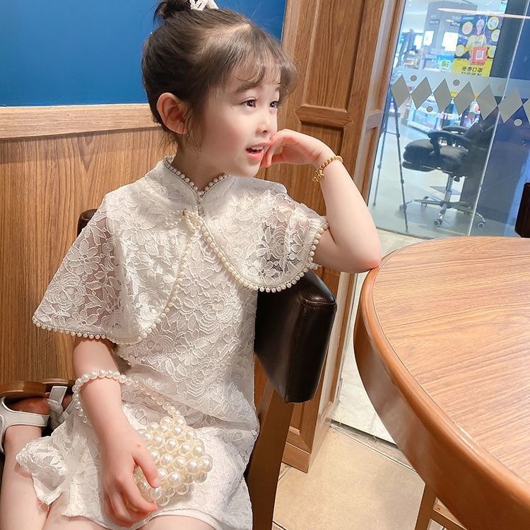 Set Sườn Xám + Áo Choàng Màu Trơn Thời Trang Mùa Hè Dành Cho Bé Gái