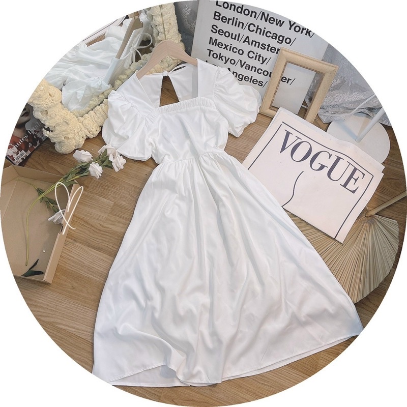 ĐẦM MIDI TRẮNG KHOÉT LƯNG TAM GIÁC