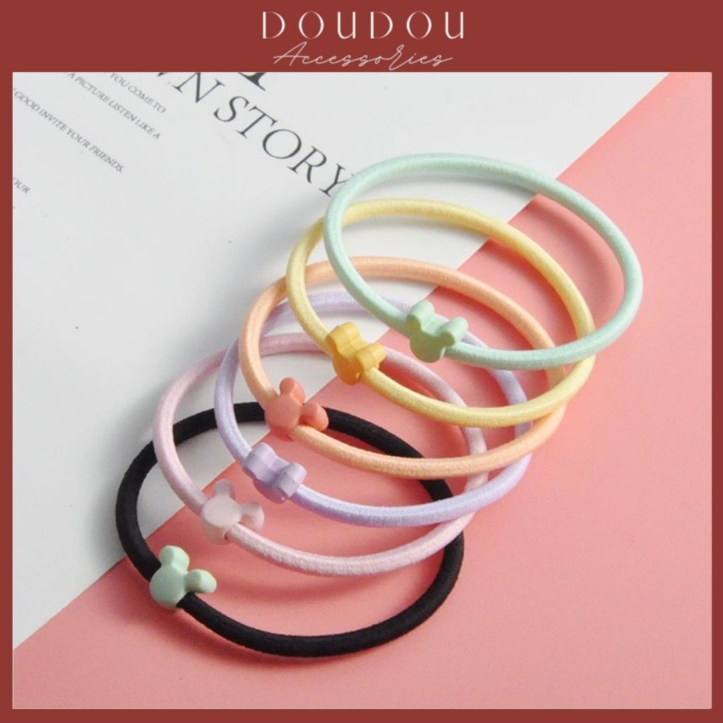 Dây buộc tóc gấu con DOUDOU Dây cột tóc nữ xinh xắn tone kẹo ngọt phong cách Hàn Quốc thời trang PJ005