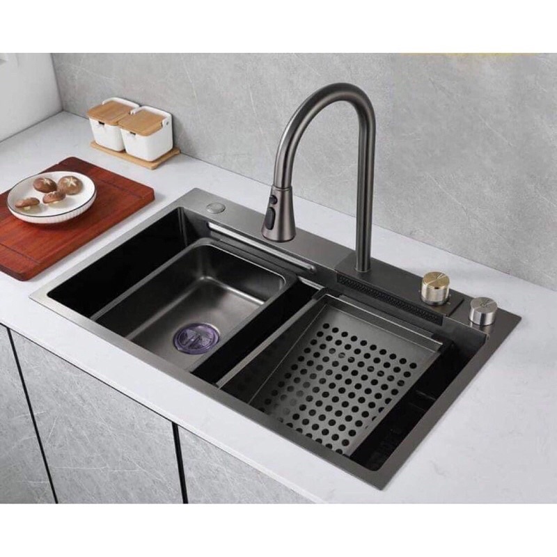Combo chậu rửa bát 1 hố SUS 304 bao gồm vòi, thớt, khay rửa rau