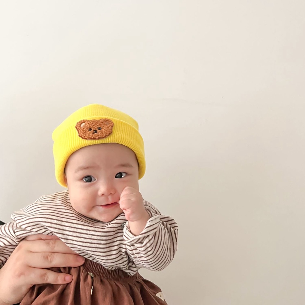 Mũ Len Dệt Kim Chui Đầu Hình Gấu Dễ Thương Cho Trẻ Em Mùa Thu / Mùa Đông