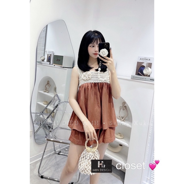 SNU446 - BỘ NỮ 2S PHỐI REN HOA CỔ QUẦN SOOC
