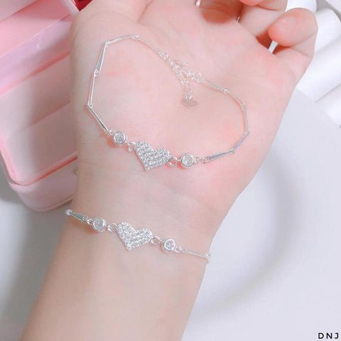 Lắc tay nữ bạc ta hình trái tim gắn đá nhỏ có dây phụ điều chỉnh - lắc tay bạc bibi