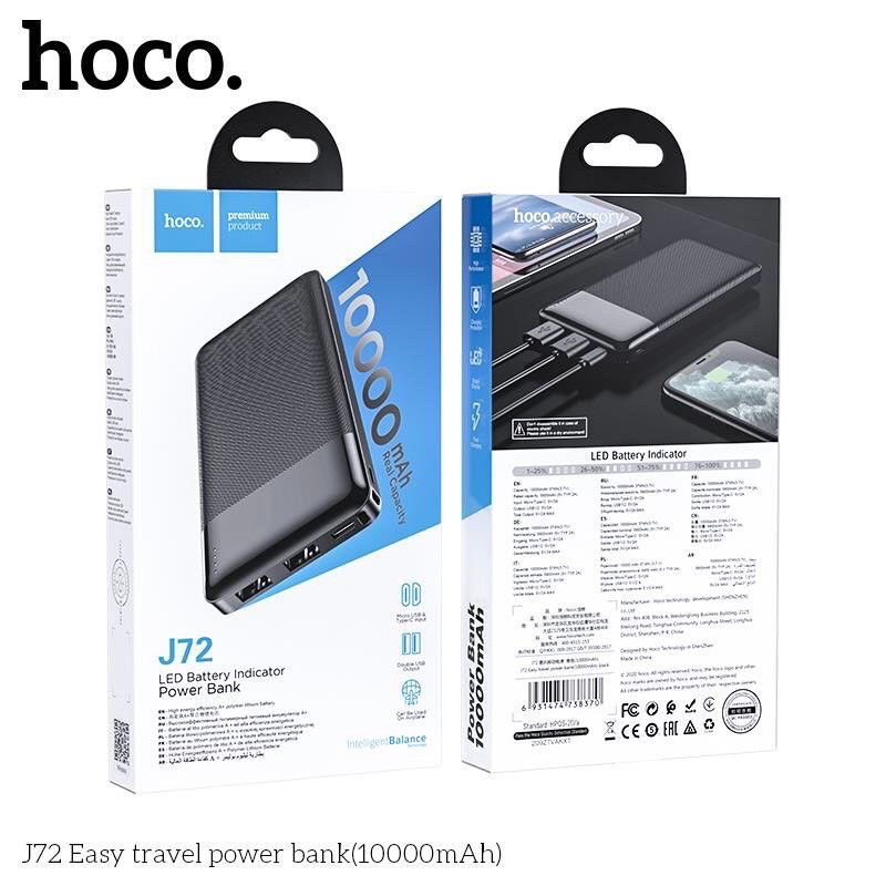 ✔FREESHIP✔️✔Pin Sạc Dự Phòng HOCO J72  2 Cổng Sạc IN/Out-USB, 10.000mAh-Nhỏ gọn-Siêu Mỏng cho IPhone Samsung Oppo Huawie