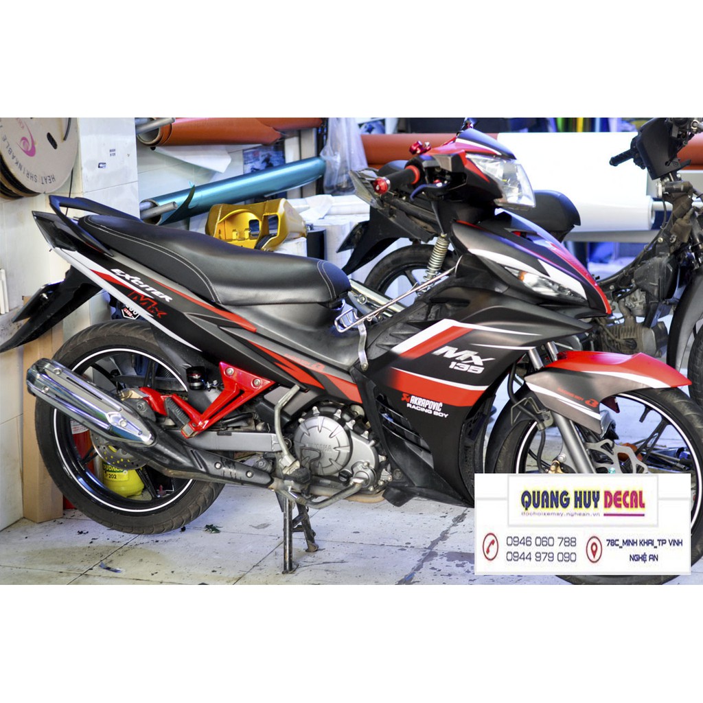 Tem trùm exciter 135 đỏ đen MX, độ team decal xe ex dán đời 2011-2014