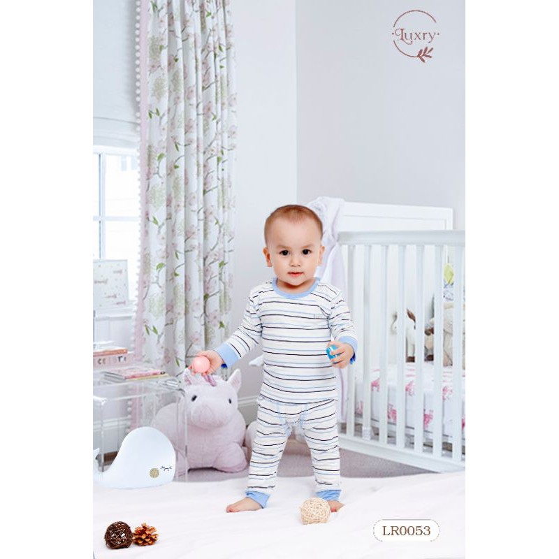 Luxry- Bộ dài cài vai kẻ sọc vải sợi tre cao cấp cho bé