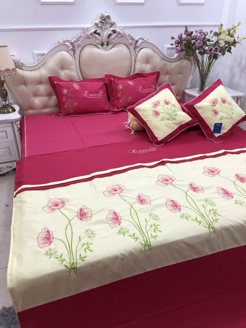 Bộ chăn ga gối Satin queen mùa cưới 7 món | BigBuy360 - bigbuy360.vn