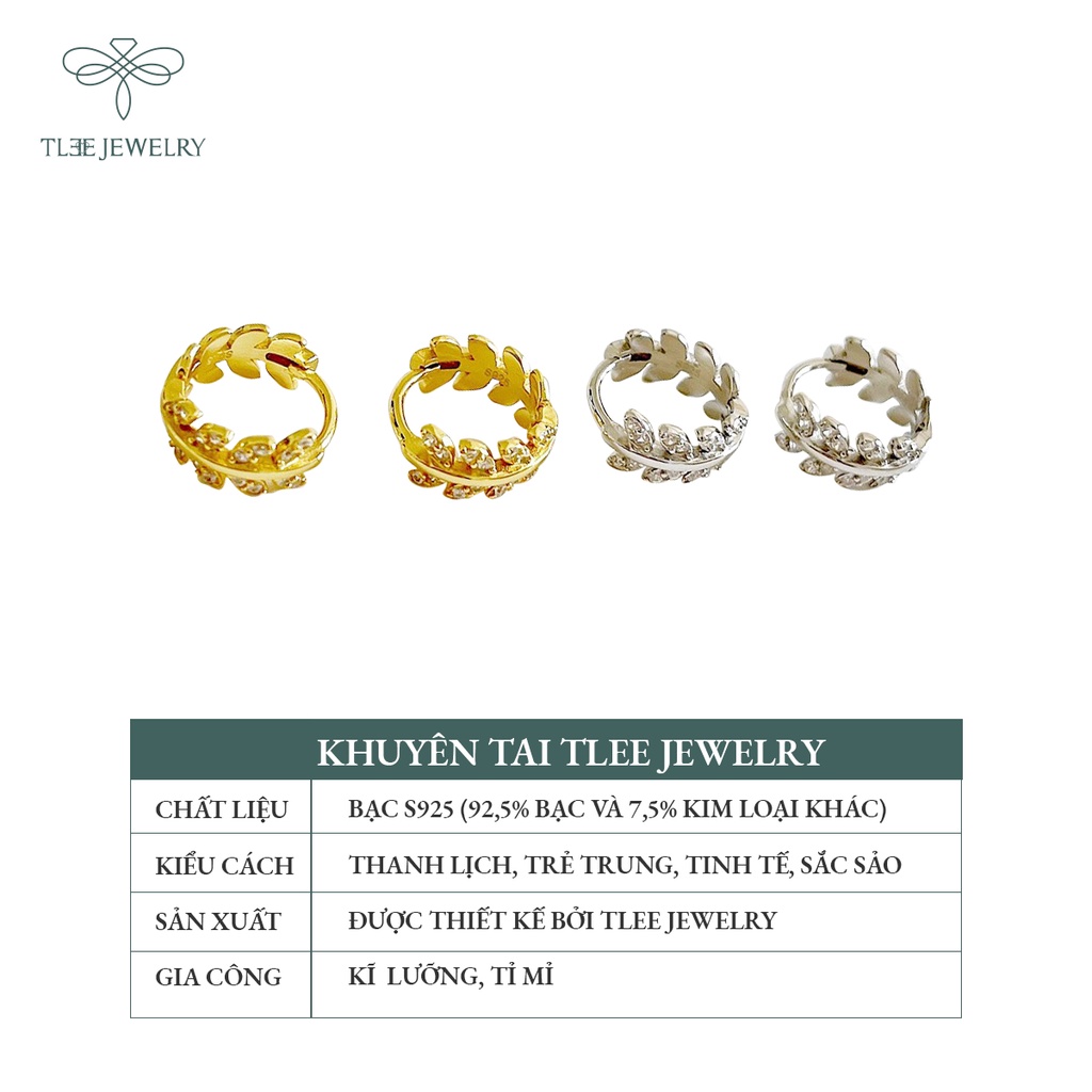 Khuyên tai bạc nữ TLEE lá tròn đính đá cao cấp NCJ B0201