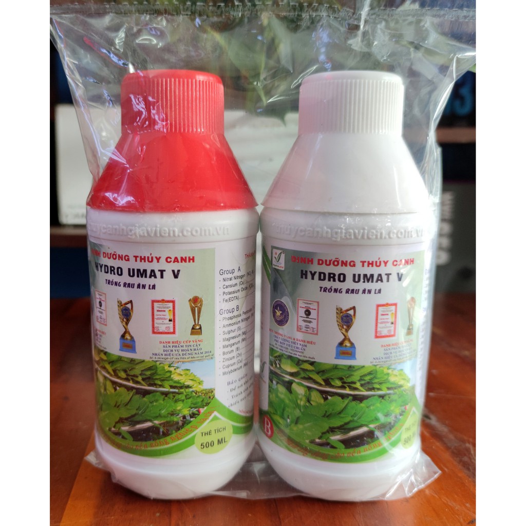 Dinh dưỡng trồng rau ăn lá thuỷ canh Hydro Umat V, dùng cho hoa lan và cây kiểng (2 chai 500ml) - Sản phẩm chính hãng