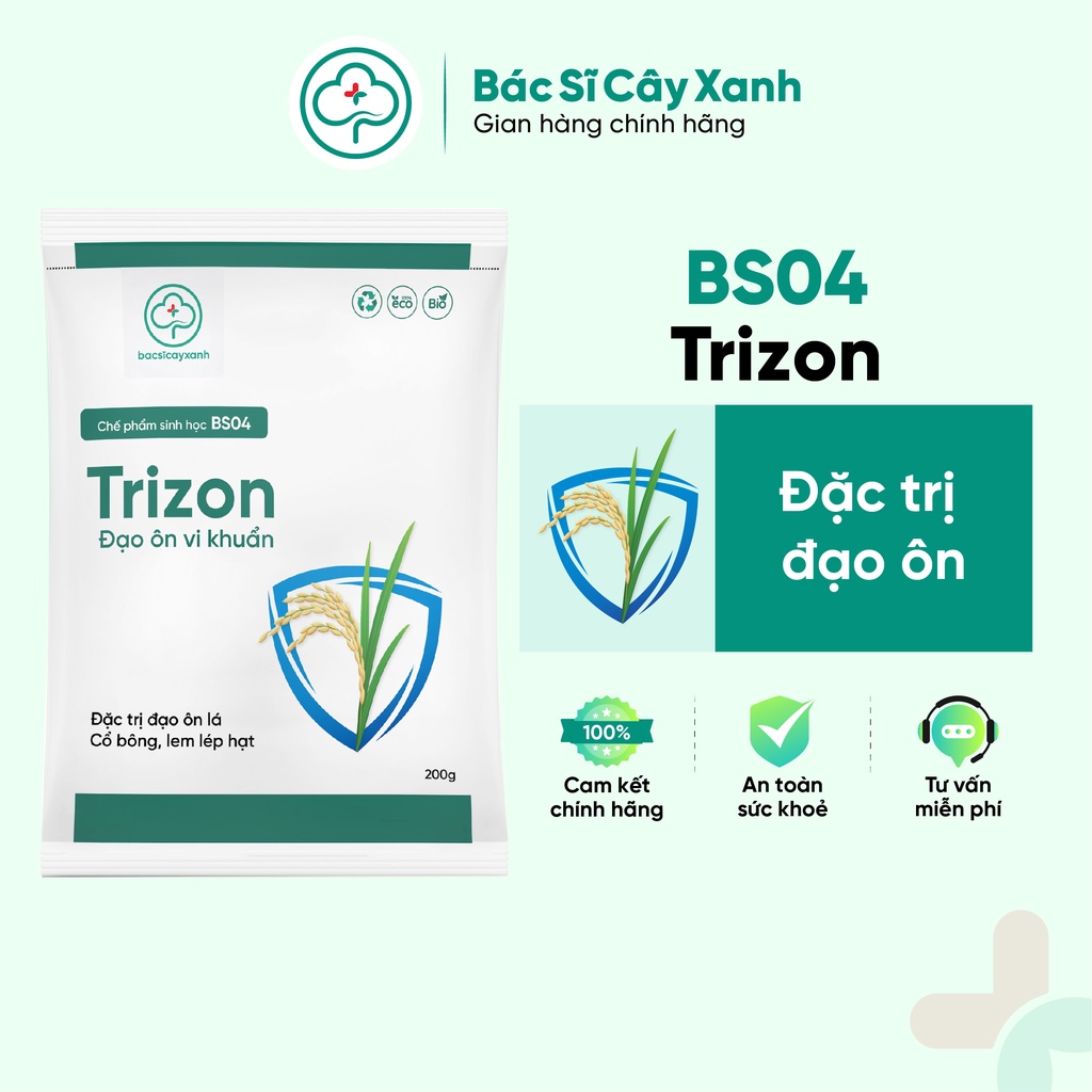 Thuốc trị đạo ôn, lem lép hạt, thối thân, héo rủ, đốm lá cây lúa BS04 Trizon 200g NSX Bacsicayxanh