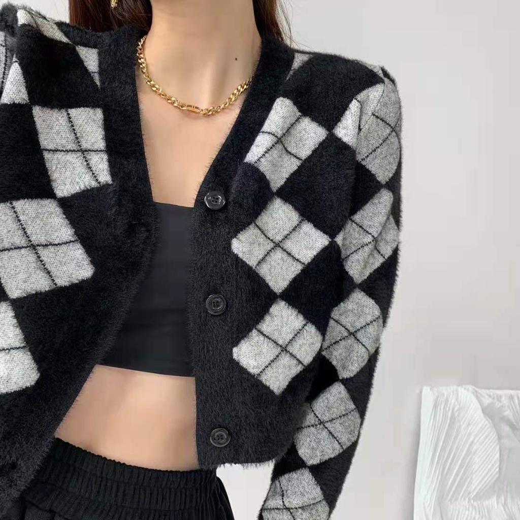 Áo khoác cardigan vải nhung mềm cổ chữ V tay dài phong cách vintage thời trang xuân thu cho nữ
