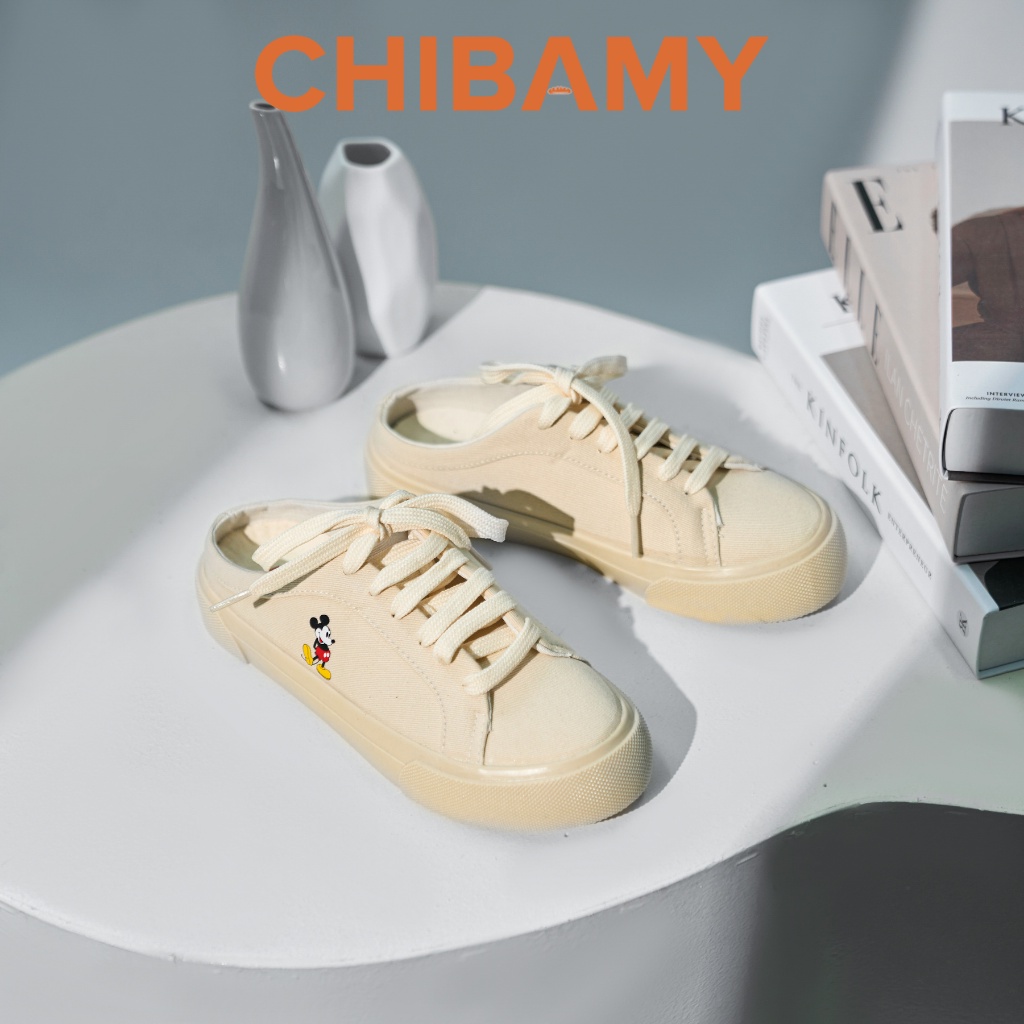 Giày Sục Thể Thao Nữ MK chất canvas màu Kem 3cm From rộng