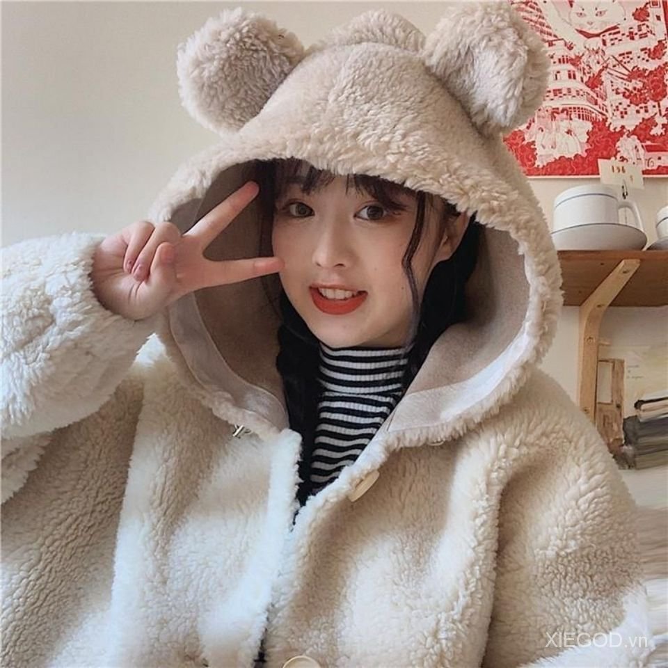 Áo Khoác Giả Lông Cừu Tai Gấu Phong Cách Hàn Quốc 2020 Cho Nữ