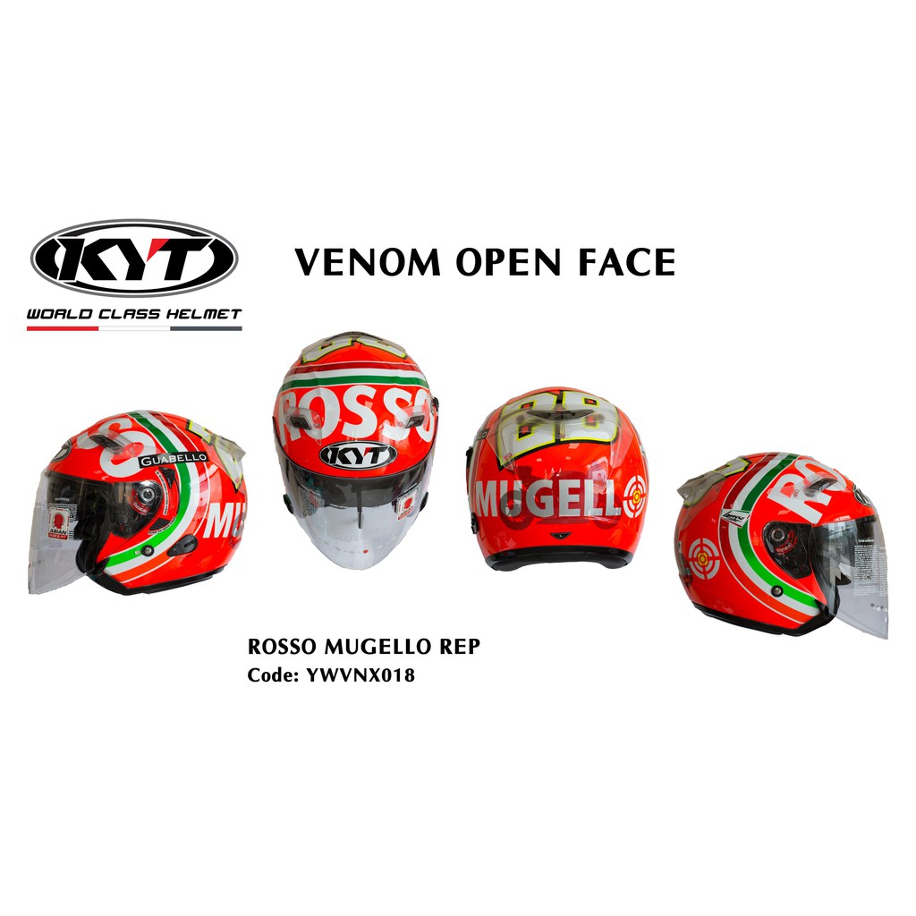 Mũ bảo hiểm 3/4 KYT 2 kính tem Rosso mugello rep