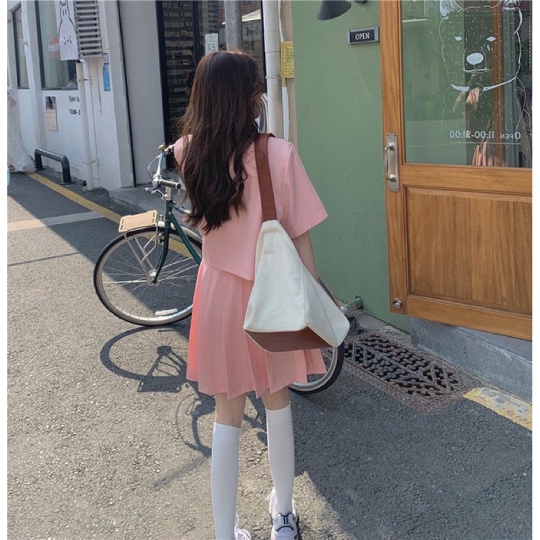 Set đồ Áo Vest Blazer + Chân váy ngắn xếp ly Màu Be Áo Vest Blazer 2 cúc ngắn tay form rộng Ulzzang Thời trang | BigBuy360 - bigbuy360.vn